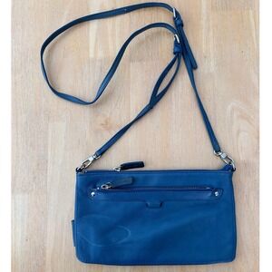 Bimba y Lola Blue Leather Crossbody Bag Silver Hardware Zip Clutch Bright